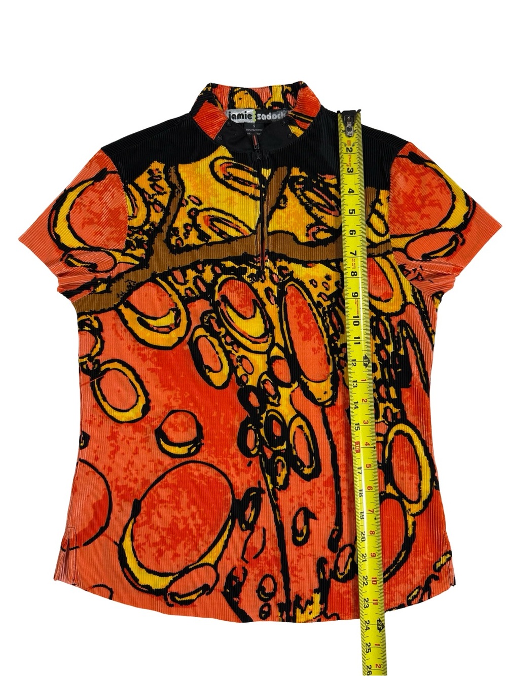 Jamie Sadock Abstract Print Crinkle Ribbed Zip Front Stretch Golf Womens Small - Picture 3 of 5